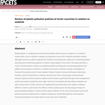 Review of plastic pollution policies of Arctic countries in relation to seabirds