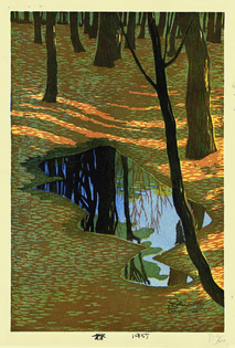 Kasamatsu Shiro “Into the Woods” color woodcut 1955