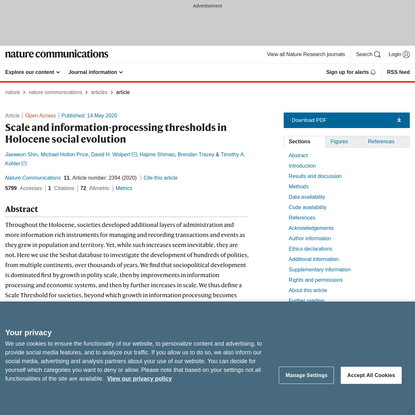 Scale and information-processing thresholds in Holocene social evolution