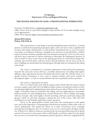 UC Berkeley CYPLAN250 Spatial Politics of Land
