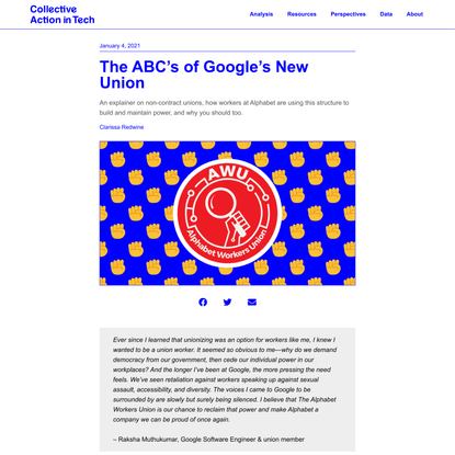 The ABC’s of Google’s New Union - Collective Action in Tech