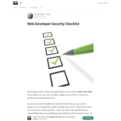 Web Developer Security Checklist - Simple Security