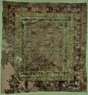The Pazyryk Carpet, the oldest known surviving carpet in the world, 5th century BC. Scythian [3300x3500]