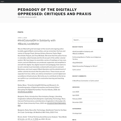 Pedagogy of the Digitally Oppressed: Critiques and Praxis – #OurDHIs #AnticolonialDH