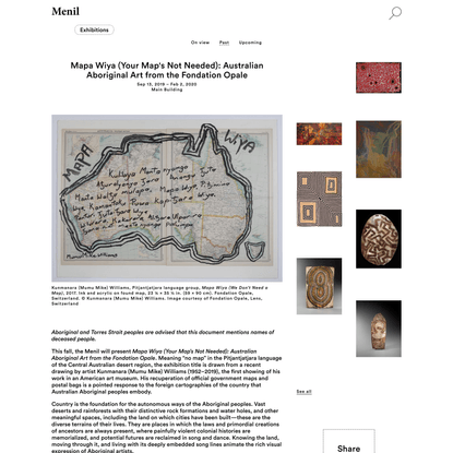 Mapa Wiya Your Maps Not Needed Australian Aboriginal Art From The Fondation Opale - The Menil Collection