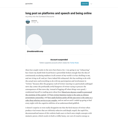 long post on platforms and speech and being online