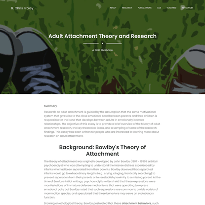 A Brief Overview of Adult Attachment Theory and Research | R. Chris Fraley