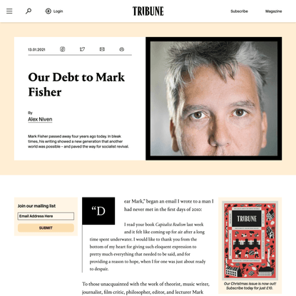 Our Debt to Mark Fisher