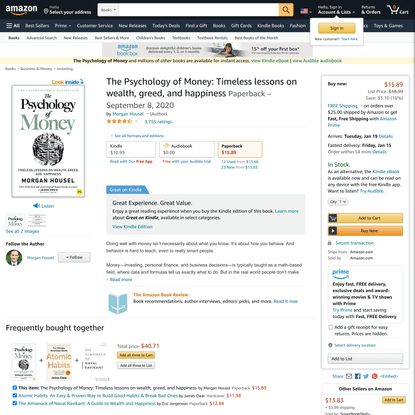 The Psychology of Money: Timeless lessons on wealth, greed, and happiness: Housel, Morgan: 9780857197689: Amazon.com: Books