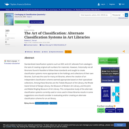 The Art of Classification: Alternate Classification Systems in Art Libraries