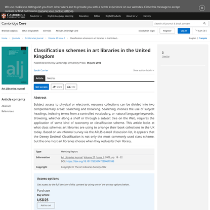 Classification schemes in art libraries in the United Kingdom | Art Libraries Journal | Cambridge Core