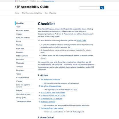 Checklist | 18F Accessibility Guide