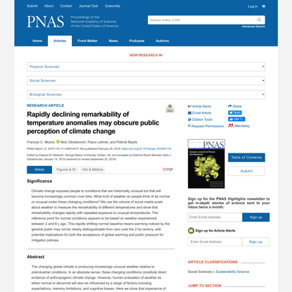 Rapidly declining remarkability of temperature anomalies may obscure public perception of climate change