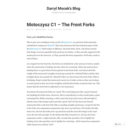 Motoczysz C1 – The Front Forks