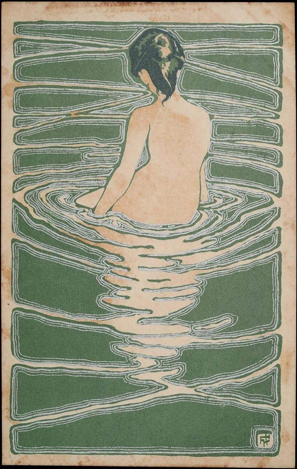 Female Nude Seated in Water Ichijô Narumi (Japanese, 1877–1910)