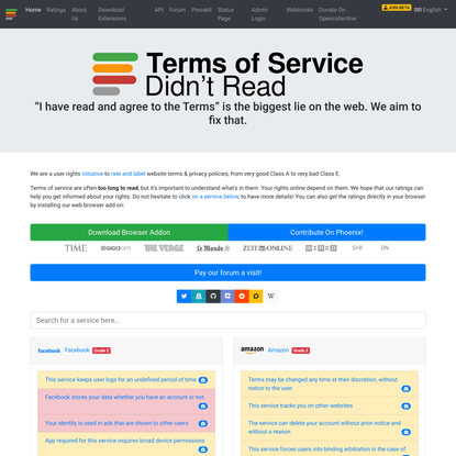Frontpage -- ToS;DR - Terms of Service; Didn’t Read