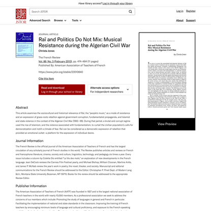 Raï and Politics Do Not Mix: Musical Resistance during the Algerian Civil War on JSTOR
