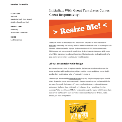 Initializr: With Great Templates Comes Great Responsivity! | Jonathan Verrecchia