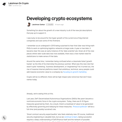 Developing crypto ecosystems