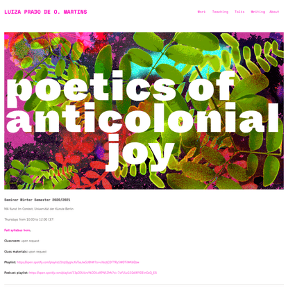 Poetics of Anticolonial Joy — LUIZA PRADO DE O. MARTINS