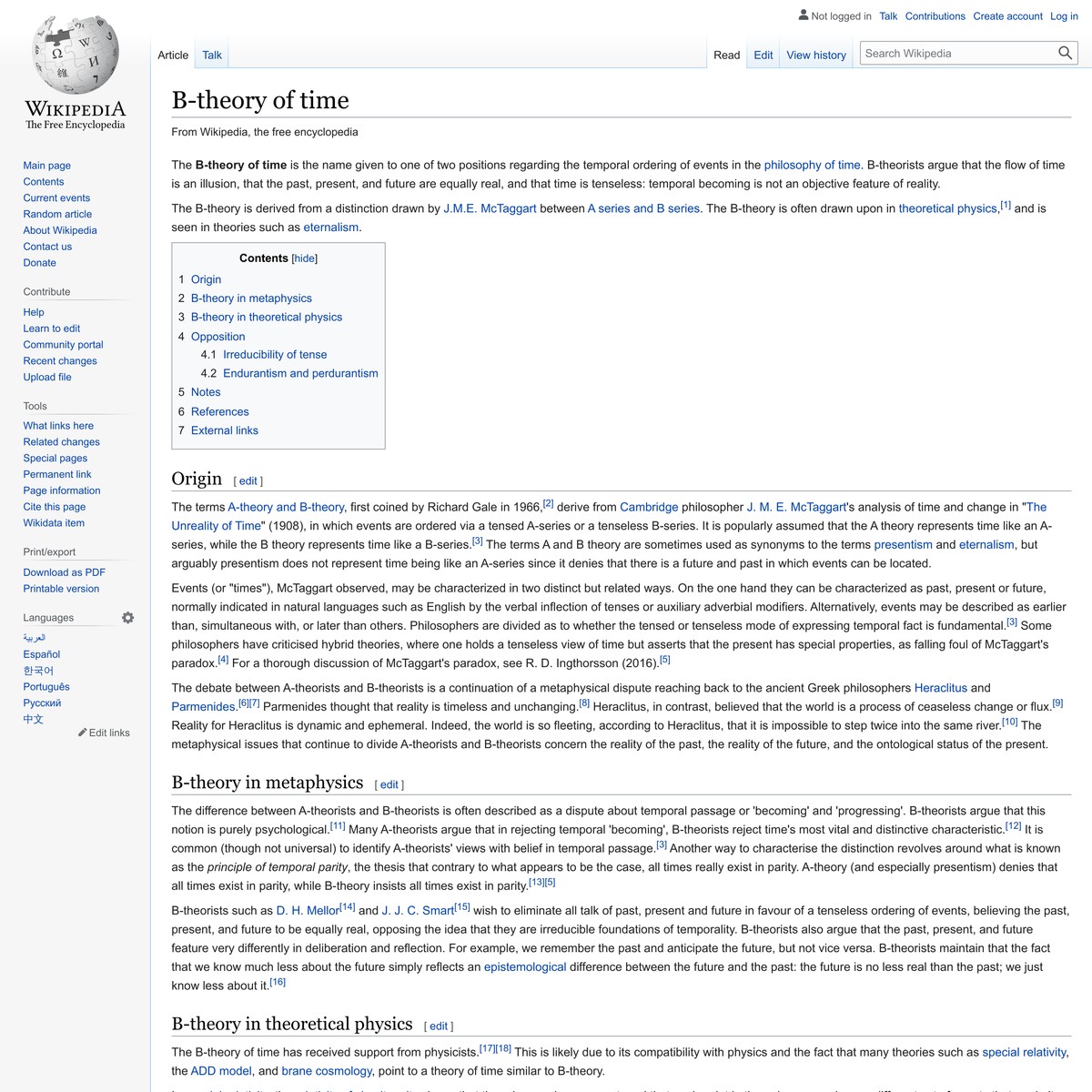 B-theory Of Time - Wikipedia — Are.na