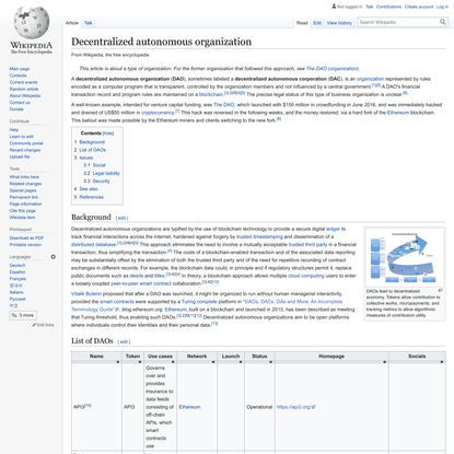 Decentralized autonomous organization - Wikipedia