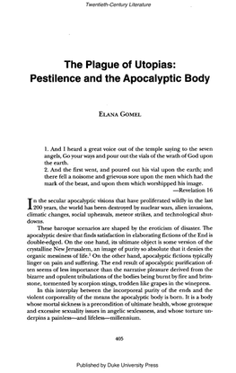 Elana Gomel, The  Plague of  Utopias: Pestilence and the Apocalyptic Body