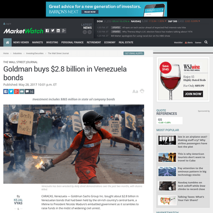 Goldman buys $2.8 billion in Venezuela bonds
