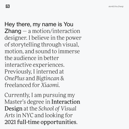 You Zhang – Motion / Interaction Designer