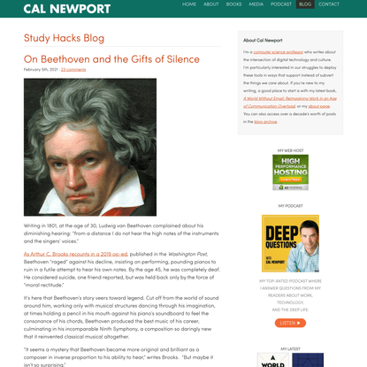On Beethoven and the Gifts of Silence - Study Hacks - Cal Newport