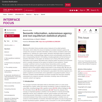 Semantic information, autonomous agency and non-equilibrium statistical physics | Interface Focus