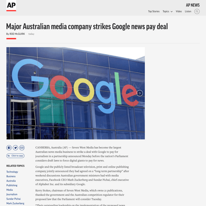 Major Australian media company strikes Google news pay deal