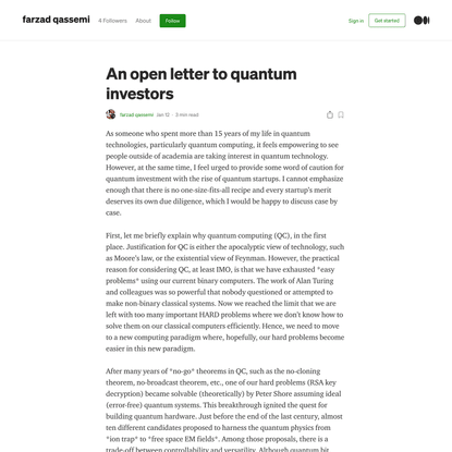 An open letter to quantum investors