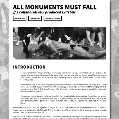 The All Monuments Must Fall Syllabus