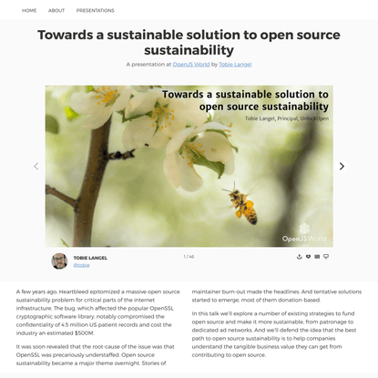 Towards a sustainable solution to open source sustainability by Tobie Langel