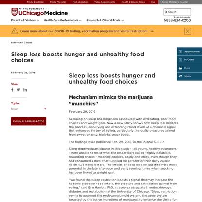 Sleep loss boosts hunger and unhealthy food choices - UChicago Medicine