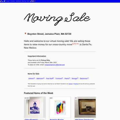 Moving Sale - 📍 Boynton Street, Jamaica Plain, MA 02130