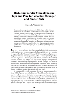 Reducing Gender Stereotypes in Toys and Play for Smarter, Stronger, and Kinder Kids