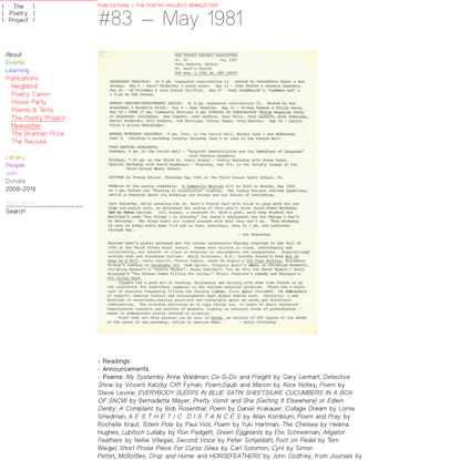 The Poetry Project Newsletter &gt; #83 — May 1981