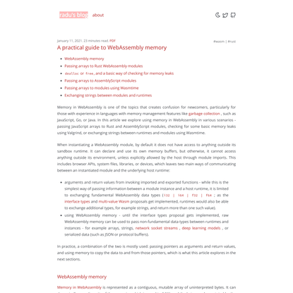 A practical guide to WebAssembly memory - radu’s blog