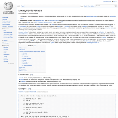 Metasyntactic variable - Wikipedia, the free encyclopedia