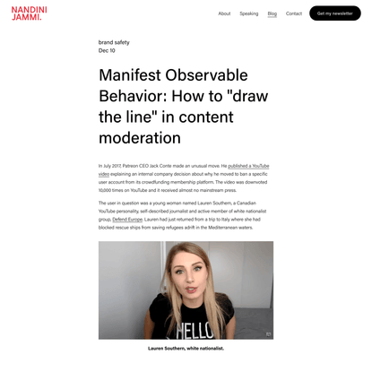 Manifest Observable Behavior: How to “draw the line” in content moderation — Nandini Jammi