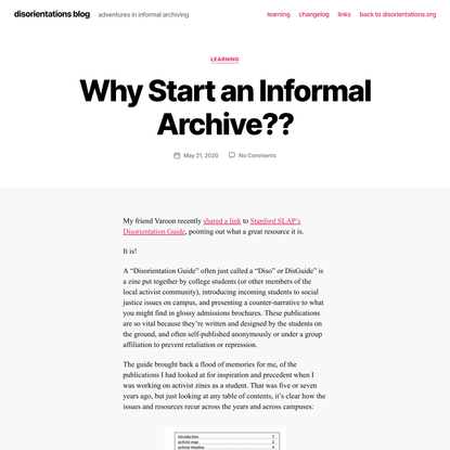 Why Start an Informal Archive?? – disorientations blog