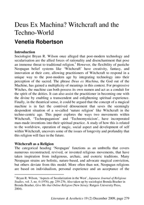 ARTICLE: Deus Ex Machina? Witchcraft and the Techno-World by Venetia Robertson