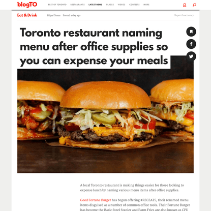 Toronto restaurant naming menu after office supplies so you can expense your meals
