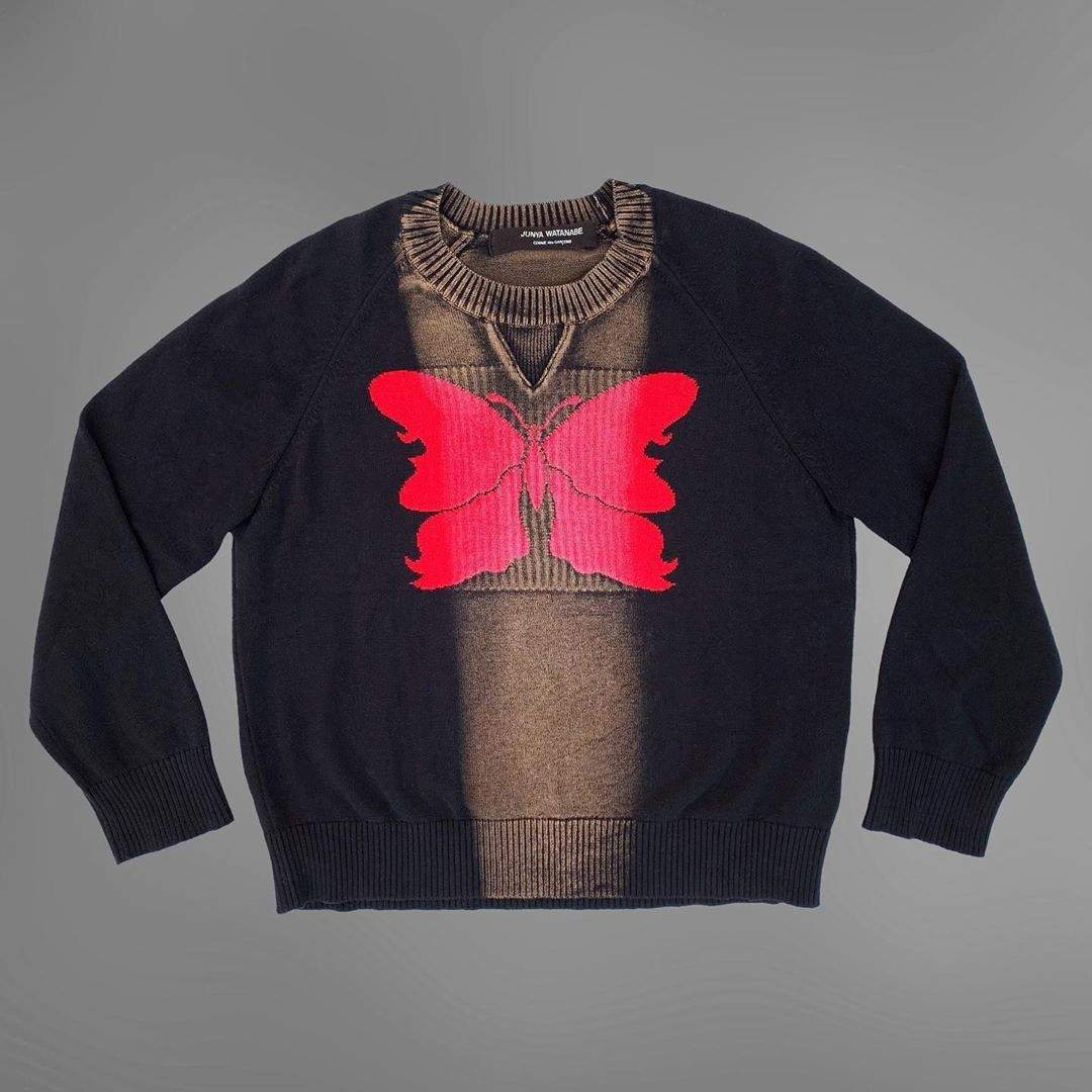 Vintage Junya Watanabe Comme Des Garçons c. 2001 Bleached Butterfly Knit Sweater
