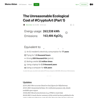 The Unreasonable Ecological Cost of #CryptoArt