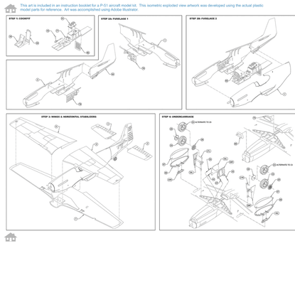 Instruction illustrations for P-51 Aircraft Model Kit