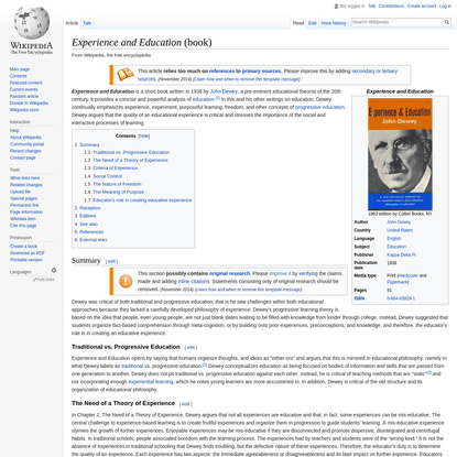 Experience and Education (book) - Wikipedia