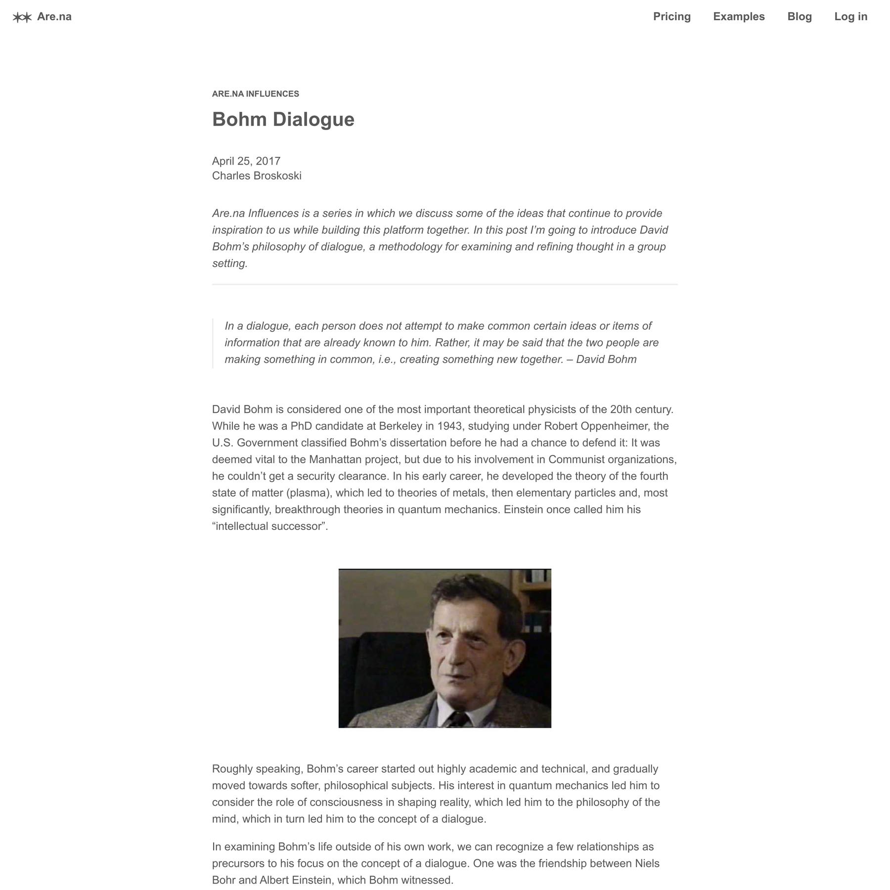 Bohm Dialogue — Are.na